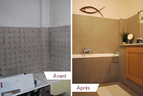 Salle de bain en béton ciré AVANT-APRES